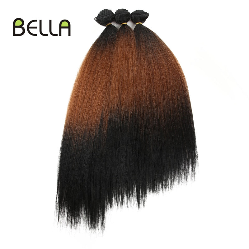 Mechones de pelo liso Yaki mechones Ombre pelo sintético 4 unids/pack 18-22 pulgadas 245g mechones con cierre BELLA extensiones de cabello tejido