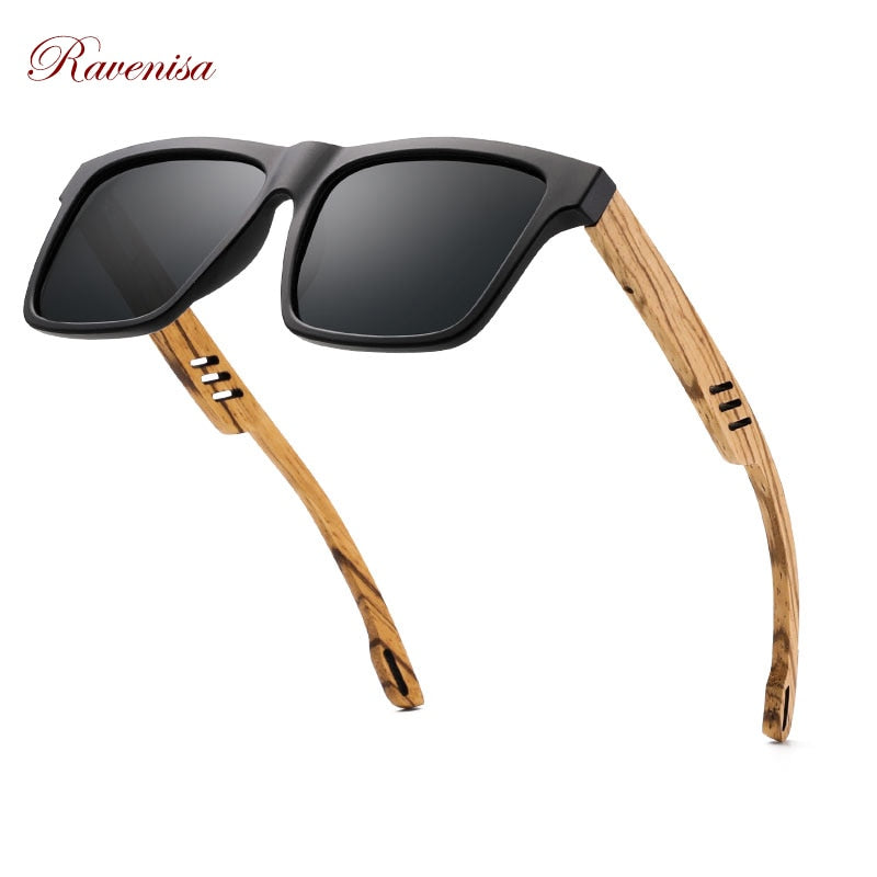 Ravenisa Zebra Wood Square Sonnenbrille Polarisierte Sonnenbrille Herren Markendesigner Holzbrillengestelle Oculos De Sol Feminino