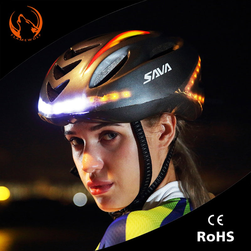 Bicycle Helmet LED Turn Signal Tights Rechargeable Intergrally-molded Cycling Helmet Mountain Road Bike Helmet Sports Safety Hat