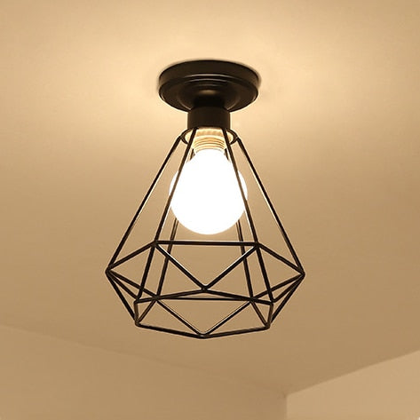 Luz de techo Vintage, lámpara de techo de hierro Retro nórdica moderna, decoración para sala de estar, Bar, Loft negro, E27, accesorio de jaula de luces para el hogar