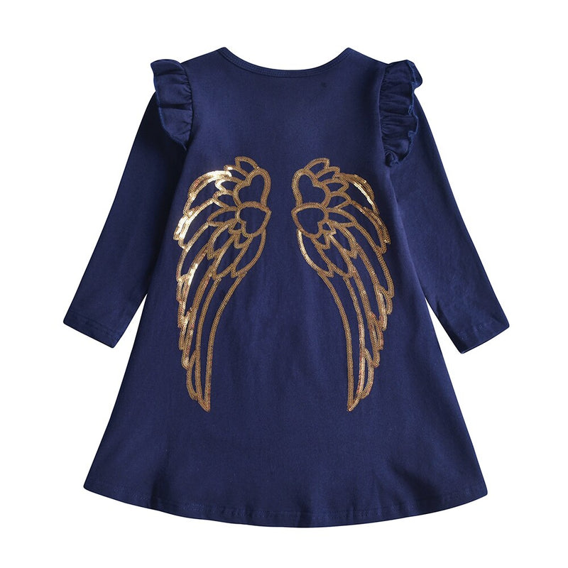 Vestido de algodón para niñas VIKITA, Vestidos con apliques de dibujos animados para niños, ropa informal para niños, Vestidos de retazos de manga larga para niñas