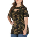 Plus Size Ripped Hollow Out Camouflage Printing Tees 3XL 4XL Women Summer Streetwear Lace Up Short Sleeve T-Shirts Tops