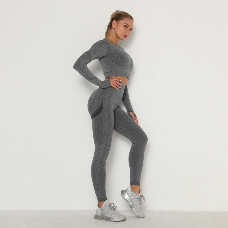 SVOKOR, Top corto, conjunto de gimnasio, conjunto de entrenamiento de Yoga sin costuras para mujer, ropa Fintess, mallas Push Up, ropa deportiva, trajes de mujer, chándal