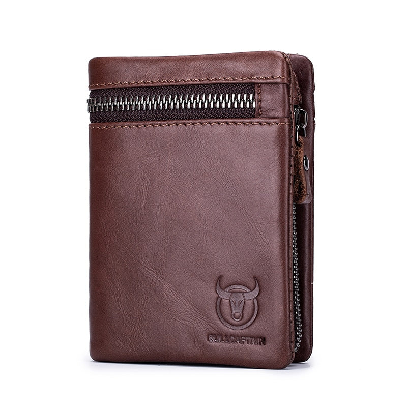 BULLCAPTAIN Short Tri-Fold Buckle Zipper Wallet Men&