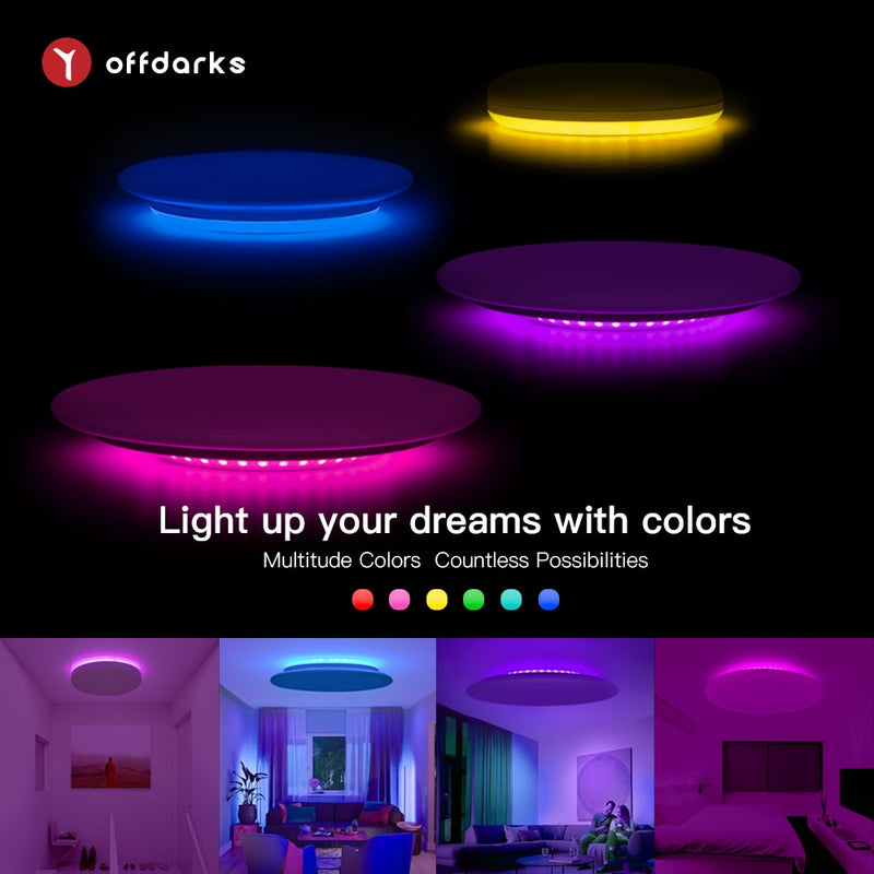 OFFDARKS Smart led Ceiling Light, Alexa/Google Home Compatible, WiFi Voice Control RGB Dimming, for kitchen  living room bedroom