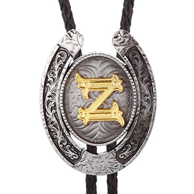 Vintage Gold Letter ABCDEFG-Z U shape bolo tie for man Indian cowboy western cowgirl leather rope zinc alloy necktie