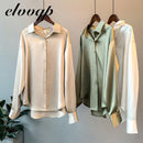 Hochwertige, elegante Bluse aus Seidenimitat, Frühling, Damenmode, langärmelige Satinbluse, Vintage Damen Stehkragen Street Shirts