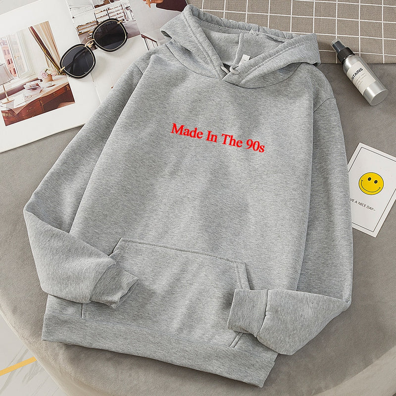 Cool Oversized Women Hoodies Made In The 90s Letter Print Sweatshirt Womens Winter Warm Streetwear Pullovers Thick Hoodie