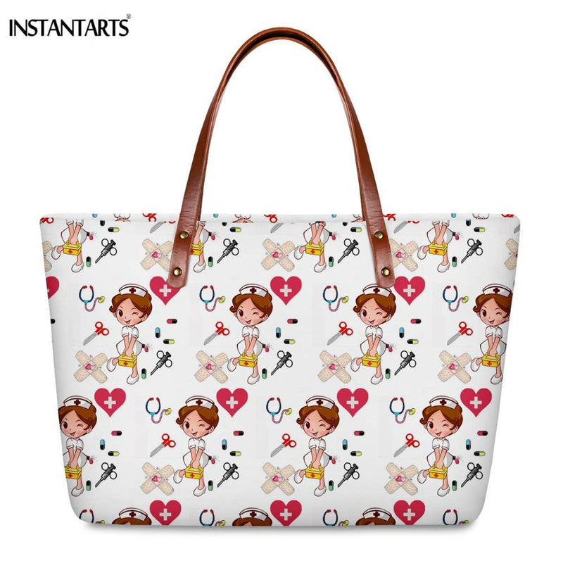 INSTANTARTS Cartoon Nurse Print Women Casual Work Handbags Large Capacity Tote Hospital Paramedical Fashion Travel Shoulder Bag