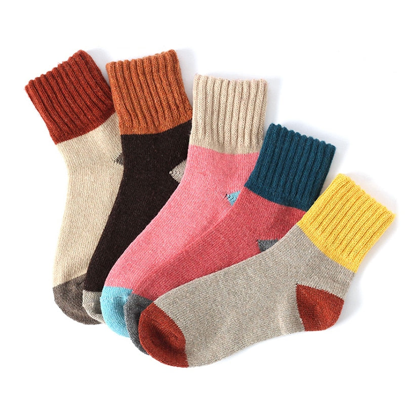 HSS Brand 5 Pairs High Quality Women Winter Socks Vintage Patchwork Rabbit Wool Sock Thicken Warm Thermal Cotton Socks