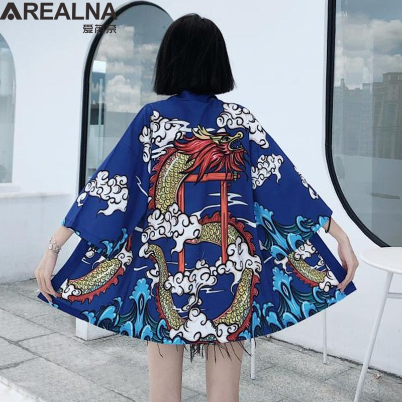 Dragon Anime Kimono Beach Girls Cosplay Dress Shirts New Korean Sunscreen Japanese Kimono Traditional Clothing Hombre Yukata Man