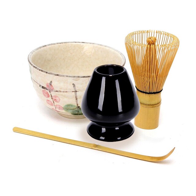 Servicio de té Bambú Natural Matcha Té verde Polvo Batidor Cuchara Juego de cuencos de cerámica Ceremonia de té japonés