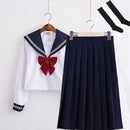Cute Sailor suit Long sleeve JK School uniform sets for girls White shirt and dark blue pleated skirt suits Student Cosplay