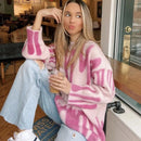 Women Knitted Sweater Vintage Green Striped Print Sweater Oversized Pullovers Winter Streetwear Long Sweaters Tie Dye Outerwear