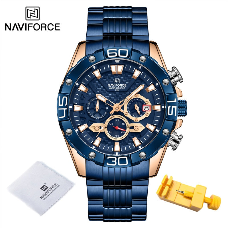 NAVIFORCE Fashion Watches For Men Luxury Original Classic Quartz Clock Analog Chronograph Sport Waterproof Steel Band WristWatch