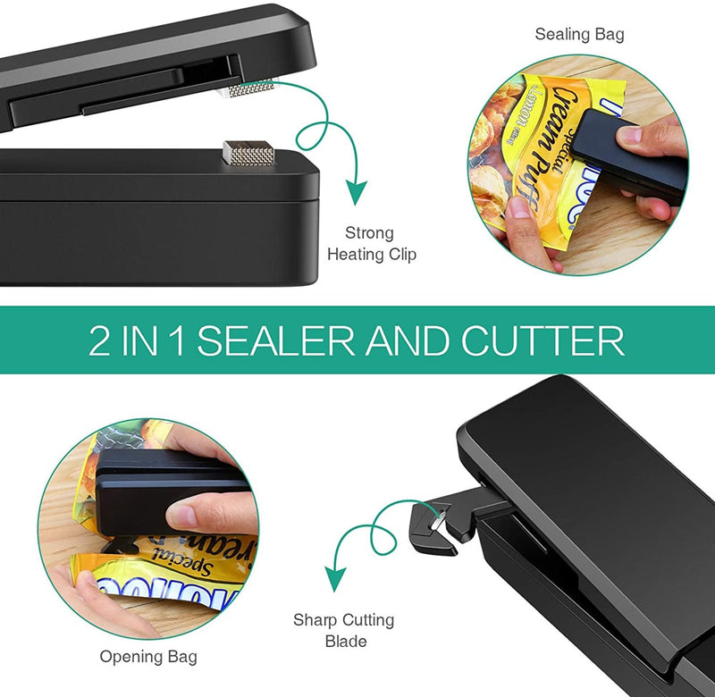 Mini Bag Sealer 2 in 1 Rechargeable Portable Bag Vacuum Heat Sealer&amp;Cutter for Plastic Snack PVC Bags Outdoor Picnic Campaign