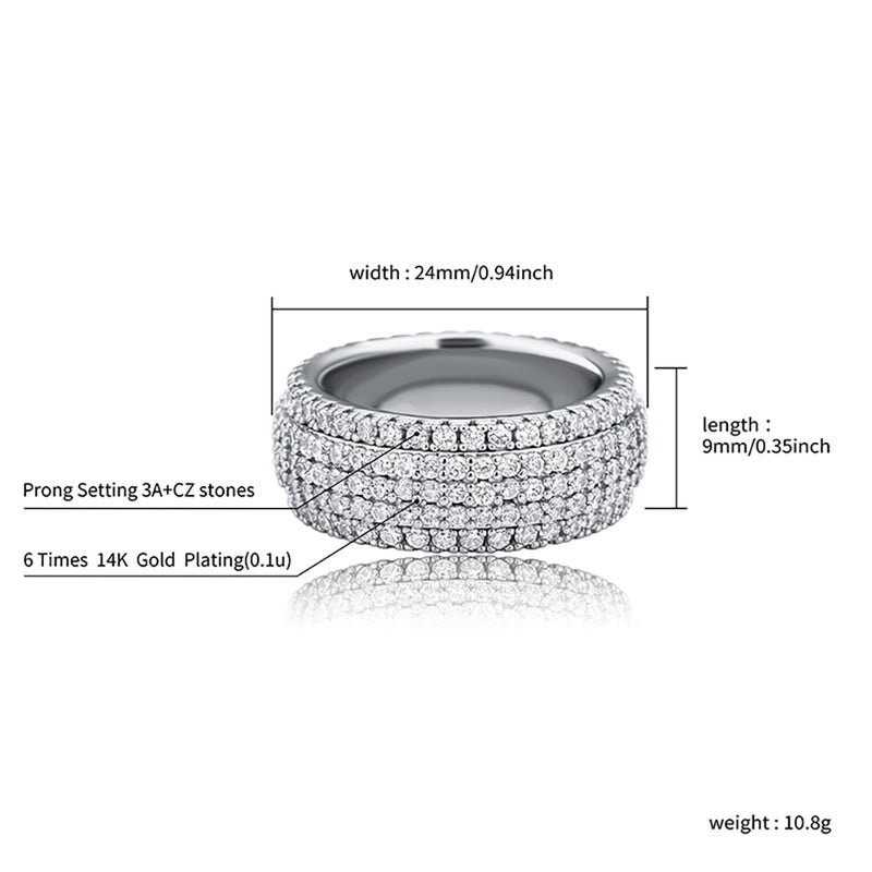 TOPGRILLZ, anillo de banda de circonita de 5 capas, anillos de circonia cúbica Micro pavé completo, joyería de moda Hip Hop de alta calidad para hombres y mujeres