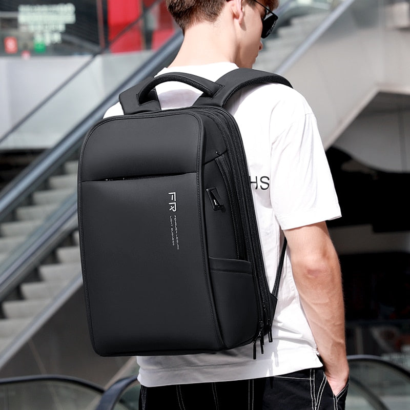 Fenruien Neue Mode Männer Rucksack Wasserdicht Erweiterbar USB Laderucksäcke 17,3 Zoll Laptoptasche Business Travel Bag Rucksack