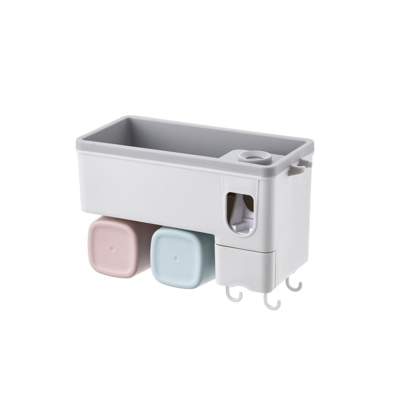 Soporte para cepillo de dientes dispensador automático de pasta de dientes estante de almacenamiento de montaje en pared accesorios de baño