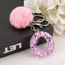 1PC Keyring Pink Color English Letter Keychain with Puffer Ball  26 English word Glitter Resin A TO Q Handbag Charms for Woman