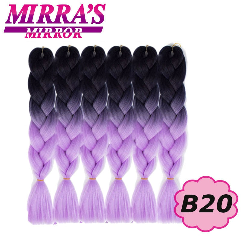 24inch Jumbo Braids Synthetic Hair For Box Braid Ombre Braiding Hair Extensions Three Tone Black Brown Blue Pink Mirra’s Mirror