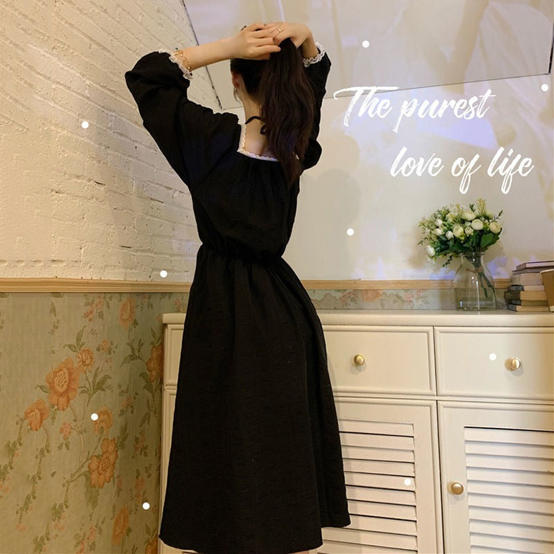 Vestido gótico Lolita japonés para mujer, vestido negro de gasa Vintage Kawaii, vestido informal de manga larga Y2k, nuevo otoño 2020 para mujer