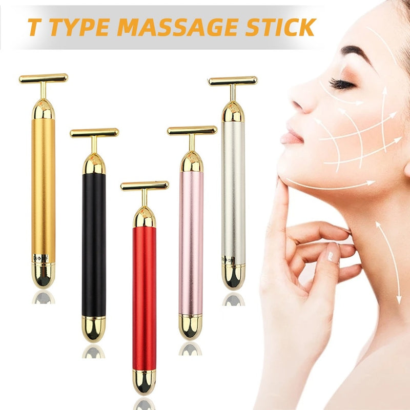 24k Gold Vibration Facial Slimming Face Beauty Bar Pulse Firming Facial Roller Massager Lift Hautstraffung Faltenstift