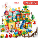 74-404PCS Marble Race Run Block Big Size Building Blocks Plastic Funnel Slide DIY Assembly Bricks Educational Toys For Children