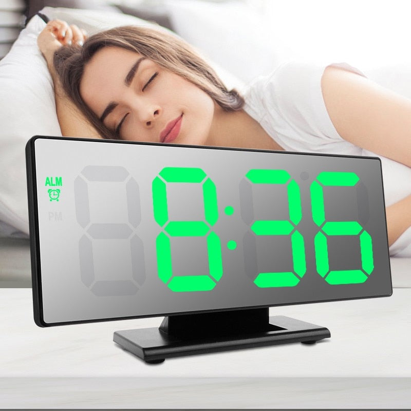 Reloj despertador Digital LED, relojes electrónicos con espejo, pantalla LCD grande multifunción, reloj de mesa Digital con calendario de temperatura