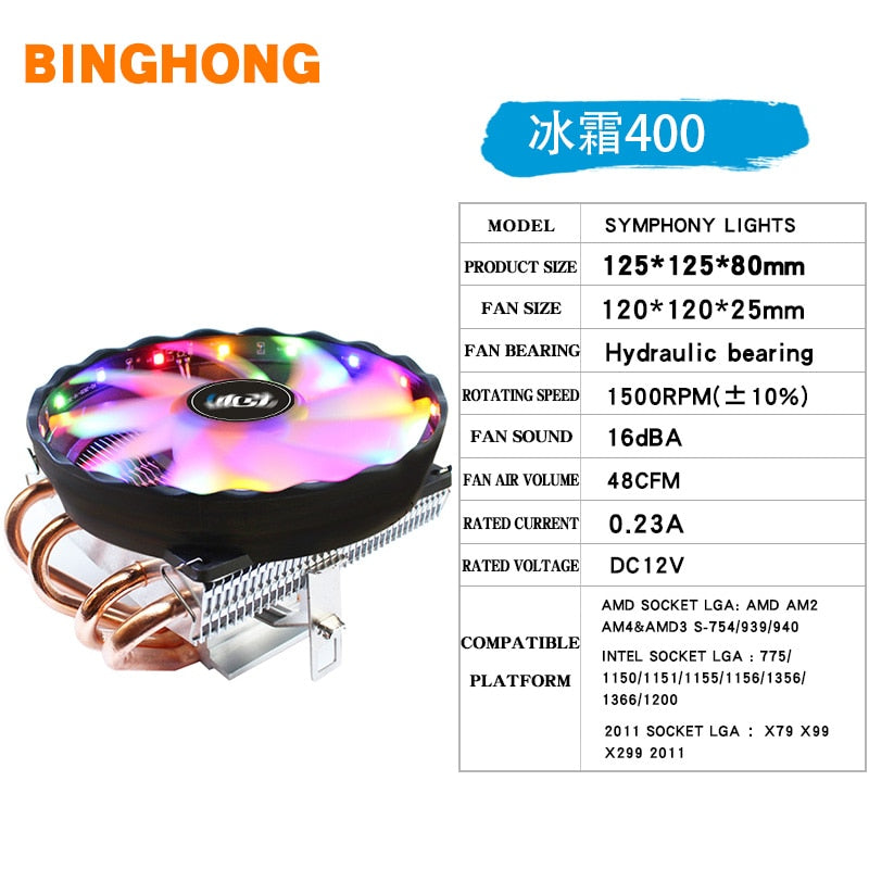 BINGHONG AM4CPU Cooler Radiator 4 Pure Copper Tube 12cm Cpu Heatsink Fan For 775 1150 1155 1356 1700 AMD AM3 Cooling Fan X79 X99