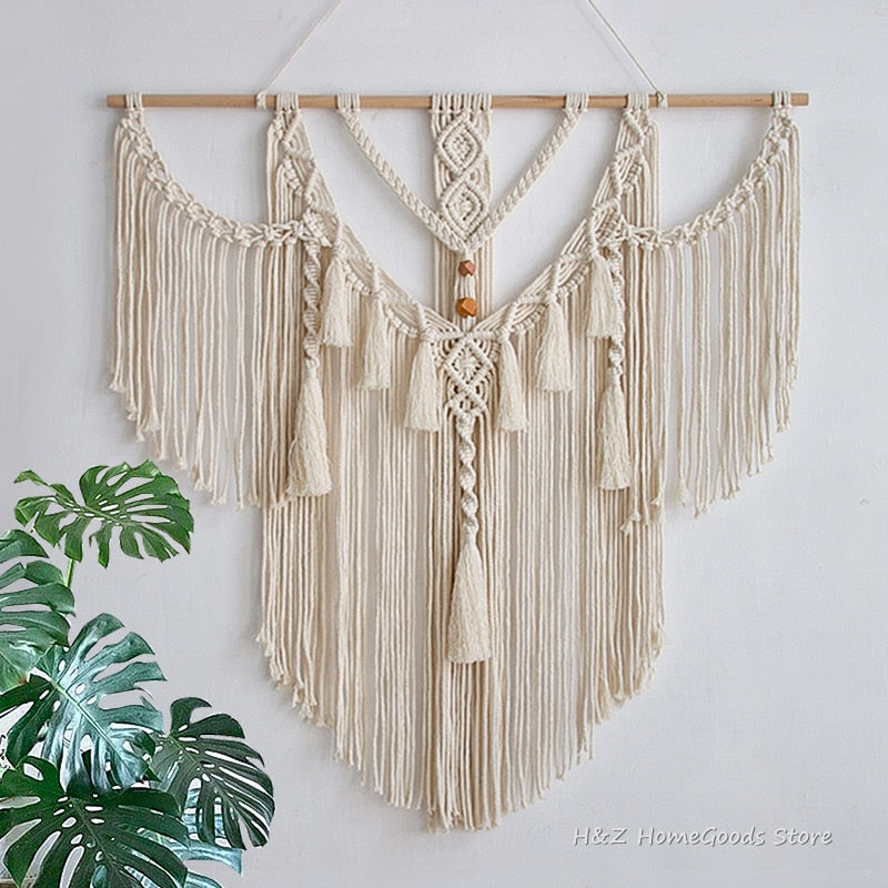 Big Macrame Wall Hanging Tapestry With Tassels Hand Woven Nordic Style For Living Room Bedroom House Art Decor Boho Decoration