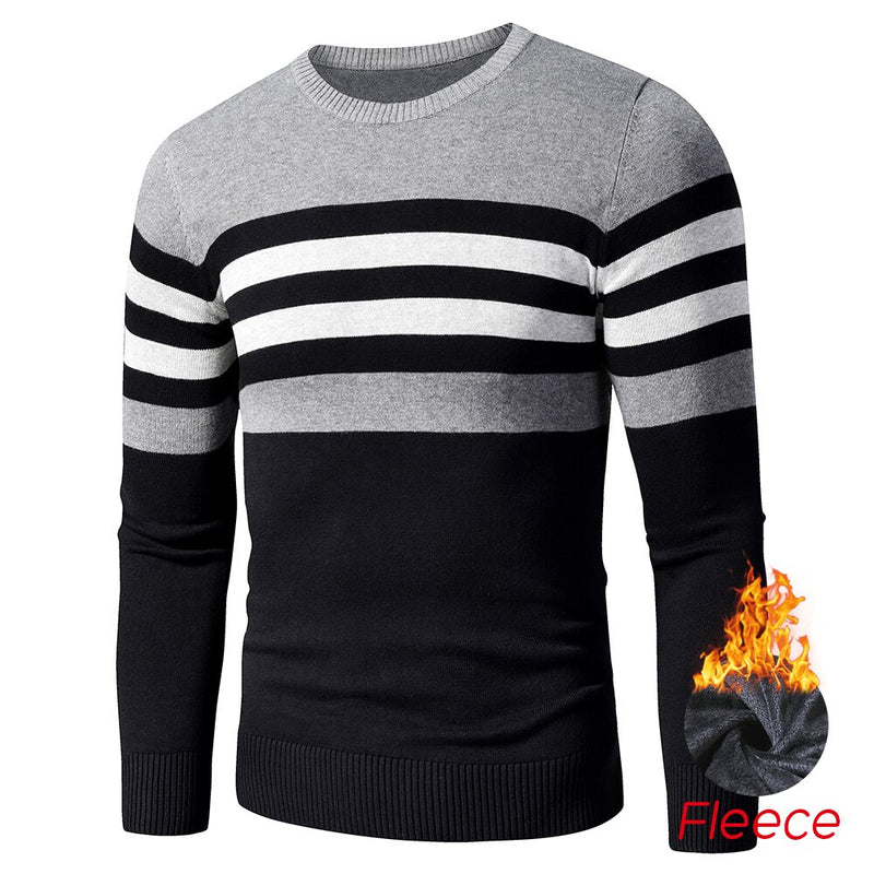 4XL hombres 2020 otoño nuevo Casual rayas grueso polar algodón suéter pulóveres hombres traje moda Vintage cuello redondo abrigo suéter hombres