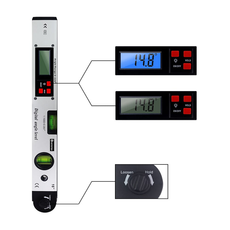 0-225 Grad Digital Angle Level Meter Gauge 400 mm 16 Zoll elektronischer Winkelmesser versandkostenfrei