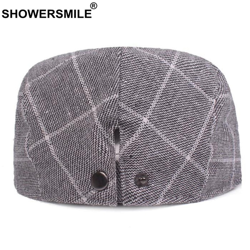 SHOWERSMILE, boinas azules para hombre, gorra plana de algodón ajustable a cuadros para hombre, sombrero de pico de pato transpirable clásico de Inglaterra para verano y otoño, nuevo