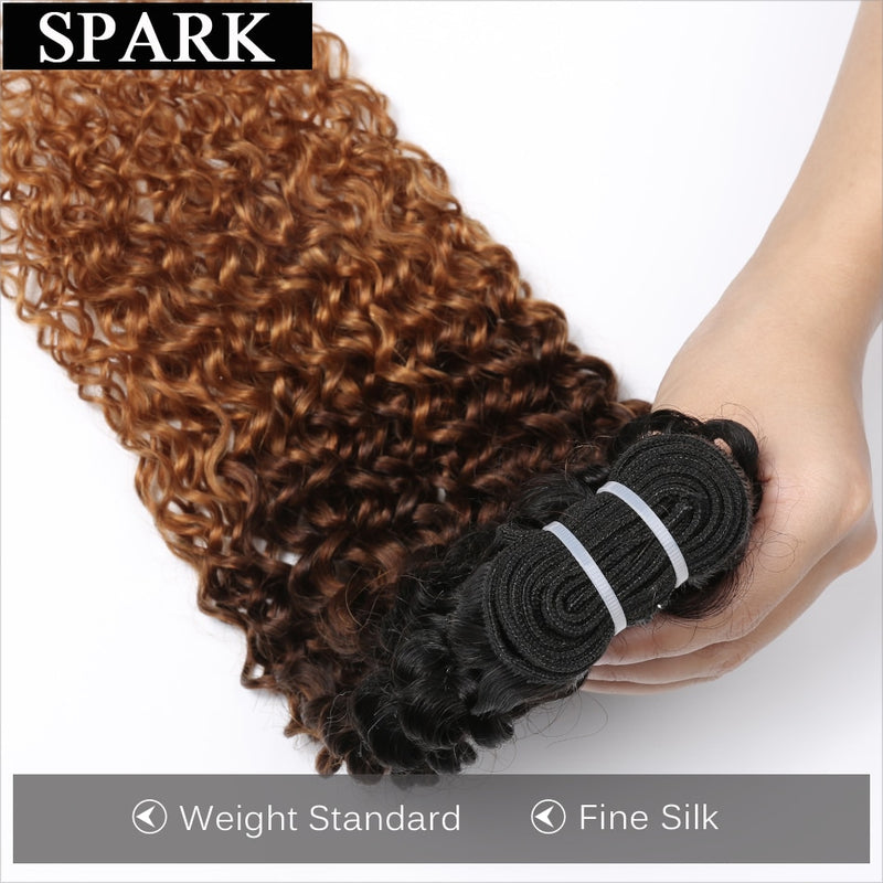 Ombre SPARK Brasilianische Echthaarwebart Bündel mit Verschluss Afro Kinky Curly Hair mit Verschluss Remy Echthaarverlängerungen Schwarz