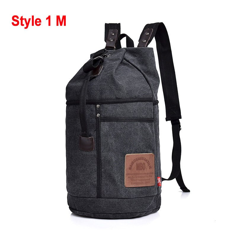 Male Tactical Bucket Canvas Backpack Letter Printing Large Capacity Military Army Bags Outdoor Travel Climbing Round Bag XA678WD