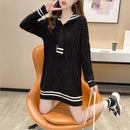 Mid-length Sweater 2022 New Women Loose Outer Wear Navy Style Korean Style Western Style Autumn Knitted Dress Trend
