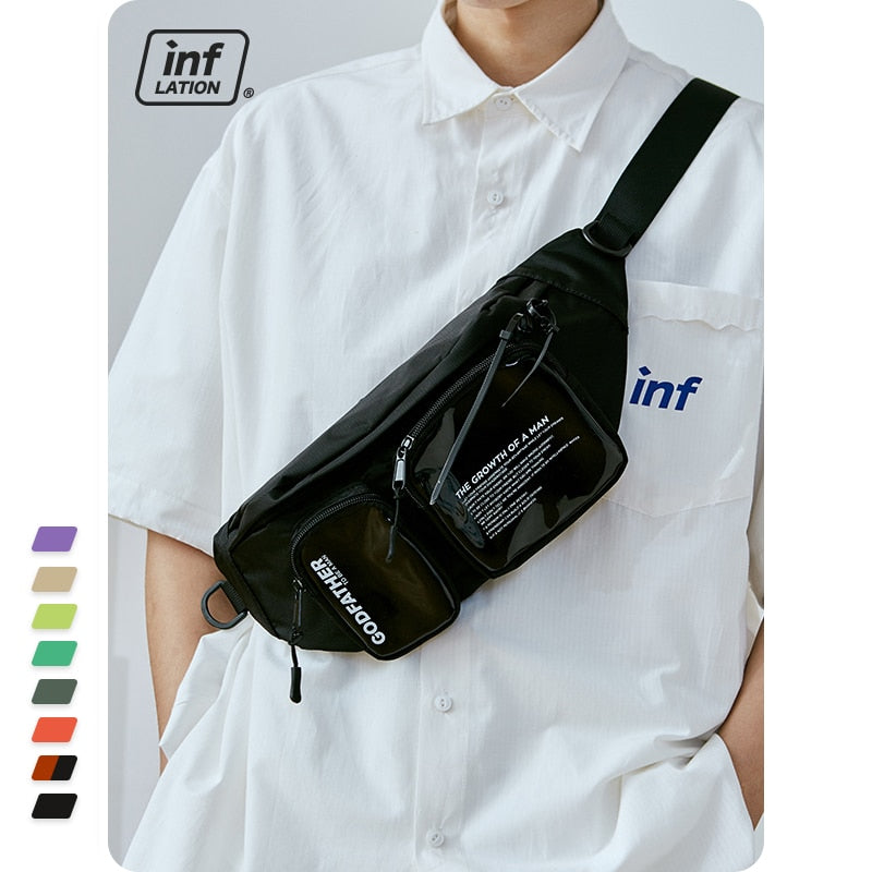 INFLATION Multi-pocket Double Zipper Streetwear Waist Bag Clear Fanny Pack Belt Bag Transparent Plastic Large Bum Bag 228AI2019
