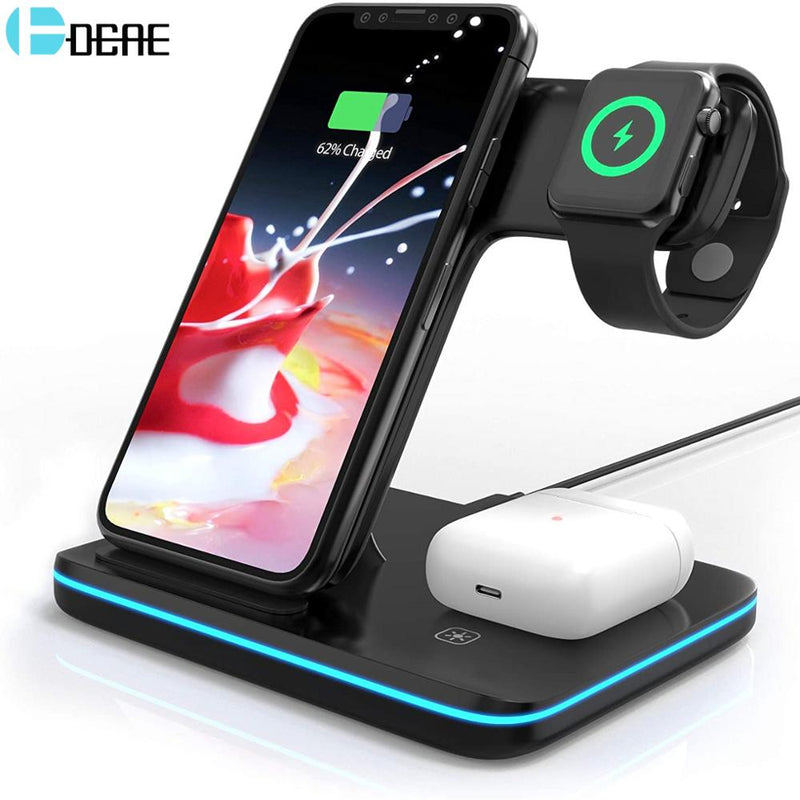3 In 1 Qi Wireless Charger Stand for Apple Watch 8 7 Airpods Pro 15W Fast Charging Dock Station For iPhone 14 13 12 11 XS XR X 8