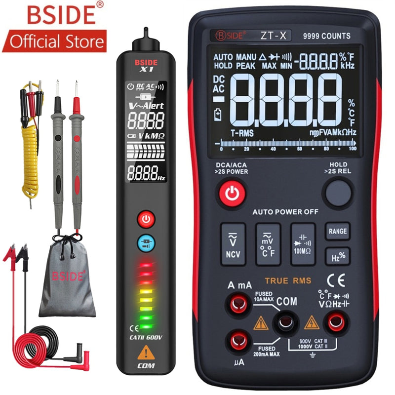 BSIDE ZT-X Echteffektiv-Digitalmultimeter 3-zeiliges Dreifach-Display 9999 Zählwerte AC/DC-Spannung Temperatur-Kapazitäts-Tester DMM ZT301