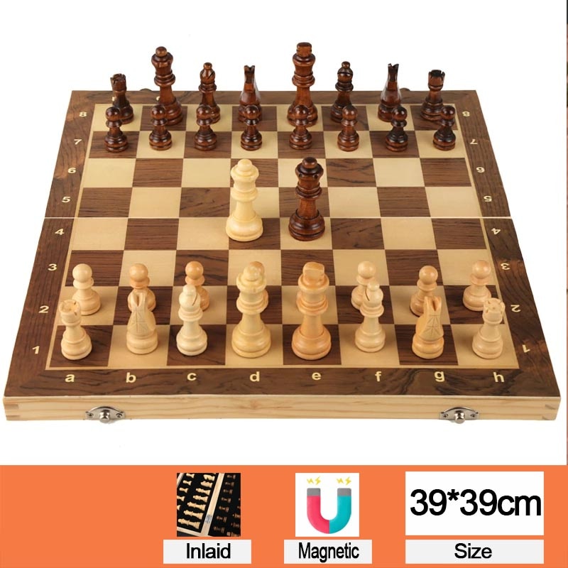 4 Queens Magnetic Chess Wooden Chess Set International Chess Game Wooden Chess Pieces Foldable Wooden Chessboard Gift Toy I55