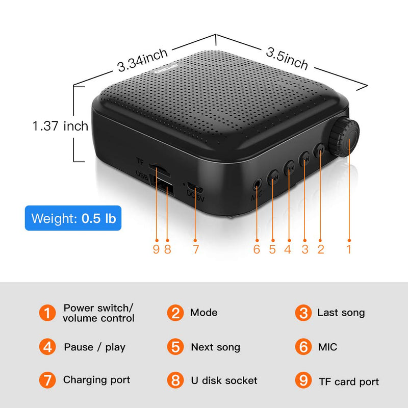 Portable Voice Amplifier Megaphone Mini Audio Speaker With Microphone Rechargeable Ultralight Loudspeaker For Teachers