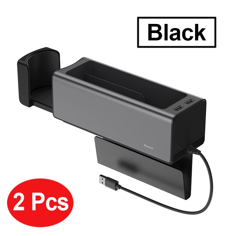 Baseus Car Seat Organizer Auto Storage Box Seat Gap Storage Box With Dual USB Ports For Card Cup Pocket Holder Car Accessories