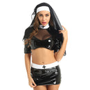 ChicTry Mujeres Adultos Sexy Naughty Nun Cosplay Disfraces Halloween Roleplay Outfit Crop Top con Mini Bodycon Falda y Tocado