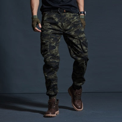 Military Tactical Pants Mens Joggers Camouflage Cargo Casual Pants Male 100% Cotton Multi-Pocket Fashions Large size Trousers