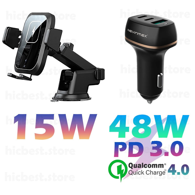 15W Wireless Car Charger Phone Holder for iPhone Wireless Charging Car Induction Charger Mount for iPhone 12 SE 11 8 Samsung S20