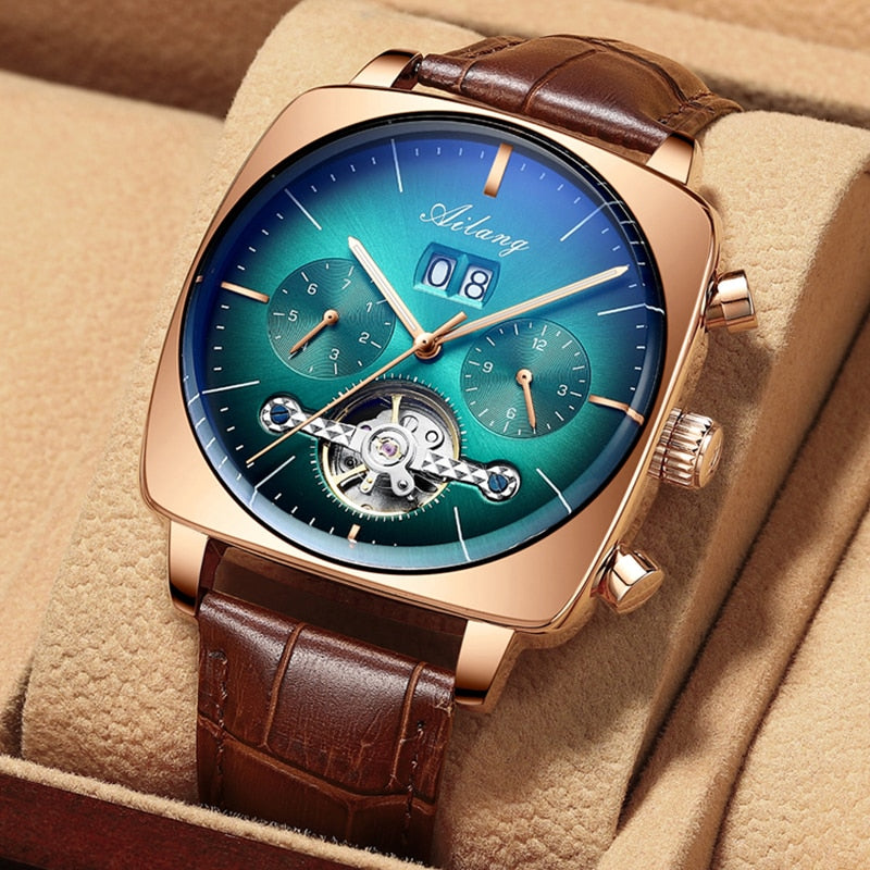 2022AILANG reloj de marca famosa montre automatique luxe cronógrafo cuadrado reloj de esfera grande hueco impermeable relojes de moda para hombre