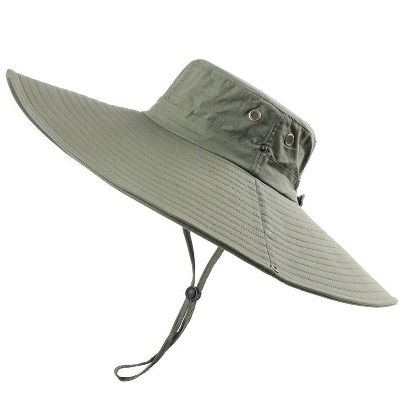 Sombrero de sol de ala ancha de 16cm de largo, sombrero de Safari transpirable para hombres y mujeres, sombrero Boonie de verano, gorra de protección UV, senderismo, pesca, sombrero de cubo para la playa