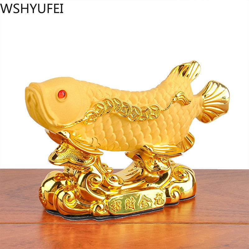 Chinese Style Lucky Home Office Company Car Talisman Money Drawing Fortune Arowana Golden Resin Fish Decorative Statue