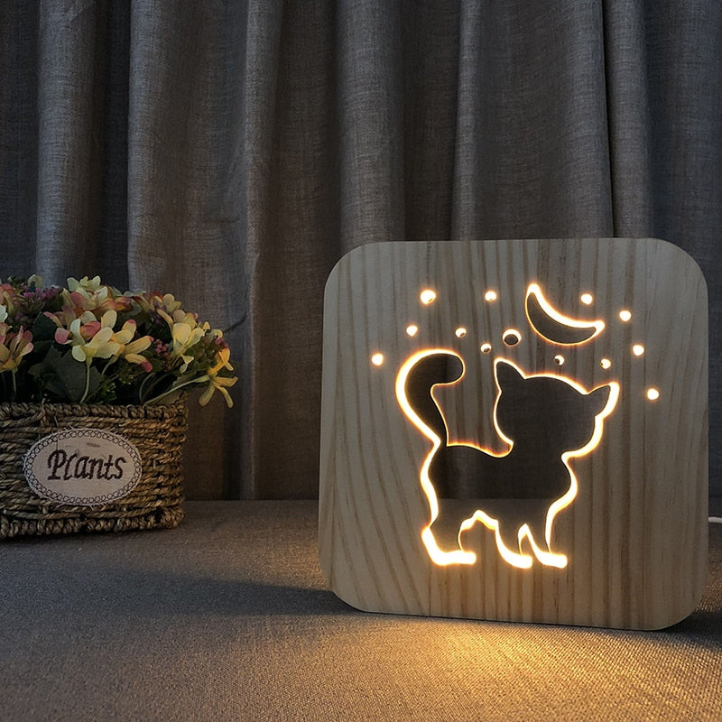 USB 3D LED Wood Night Light  Cross  Animal Tea Style Luminaria Fashion Lamp For Living Room Coffee Shop Dining Room Home Decor